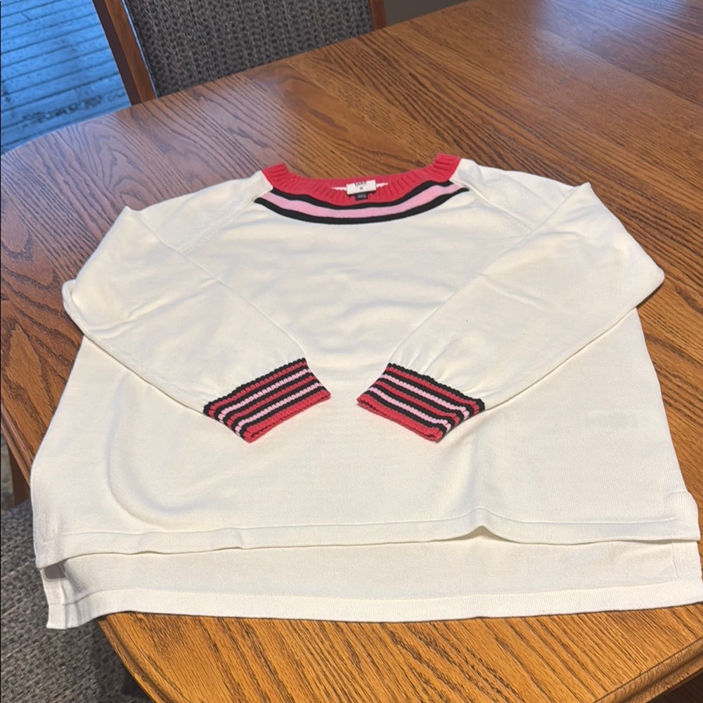 Women's White Sweater with Red Accents